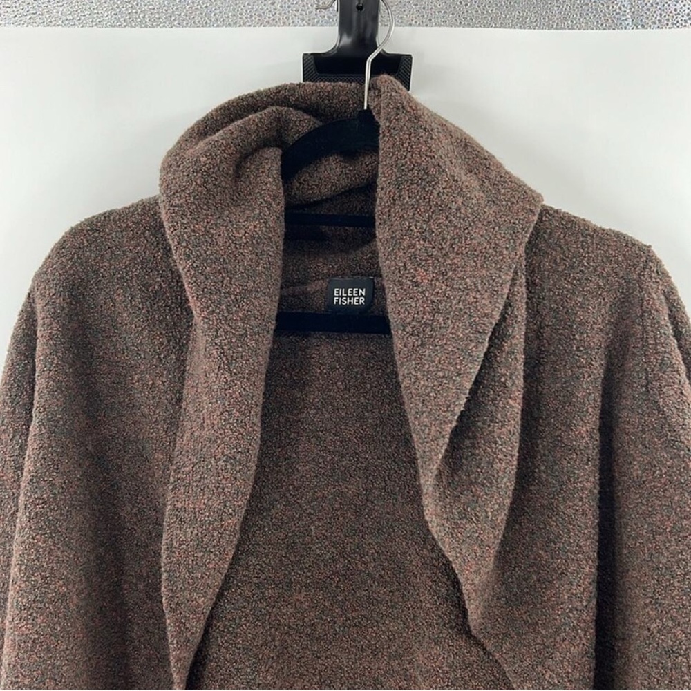 Eileen Fisher Brown Textured Open Cardigan Sweater